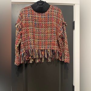 Multi color tweed crop fringed sweater from Zara